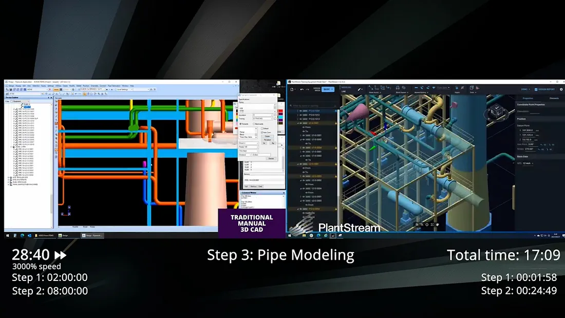 PlantStream vs Traditional 3D CAD - From Plot Plan to Pipe Modeling